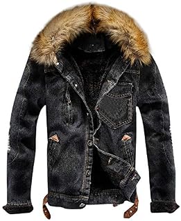 IZHH Men's Autumn Winter Pocket Button Denim Hooded Jacket Top Coat(Black,4XL)