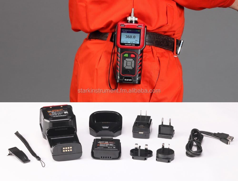 O2 CO H2S SO2 4-in-1 Portable Gas Detector with Pump, 6000mAh Battery, Large Color Display - Highly Accurate Gas Monitor for Industrial Safety and Hazardous Materials Applications.