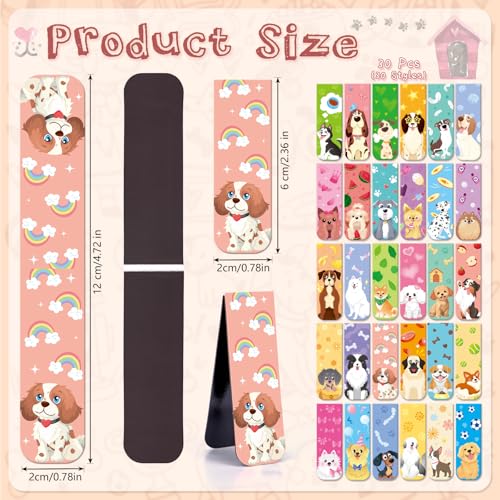MWOOT 30 Stück Niedliche Hund Magnetische Lesezeichen,Dogs Magnetic Bookmarks, Magnet Lesezeichen,Magnet Buchklammern für Bücherliebhaber, Studenten, Seitenclips Lesebedarf (30 Stile, 2x6 CM)