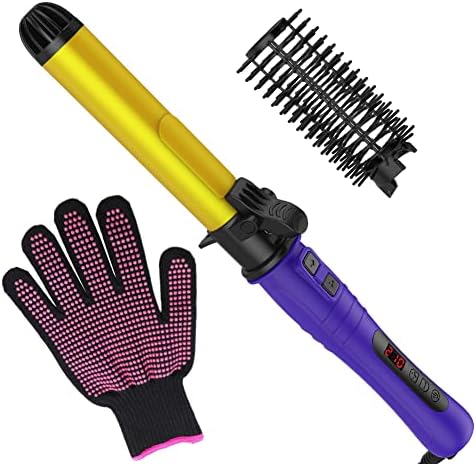 Premium Automatic Curling Iron, BEJARM 1.25 Inch Barrel Hair Curler Auto Rotating LCD Display Adjustable Temp Heat Up to 410°F Curling Wand with Anti-Scald Detachable Brush Sleeve for Hair Styling