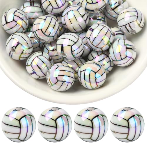 LEGENTLISUR 30Pcs 16mm Acrylic Beads Sports Volleyball Beads for Jewelry Making Keychain Bracelets Beadable Pens