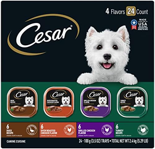 CESAR Wet Dog Food Classic Loaf in Sauce Poultry Variety Pack,. Easy Peel Trays with Real Chicken, Turkey or Duck, 3.5 Ounce (Pack of 24)