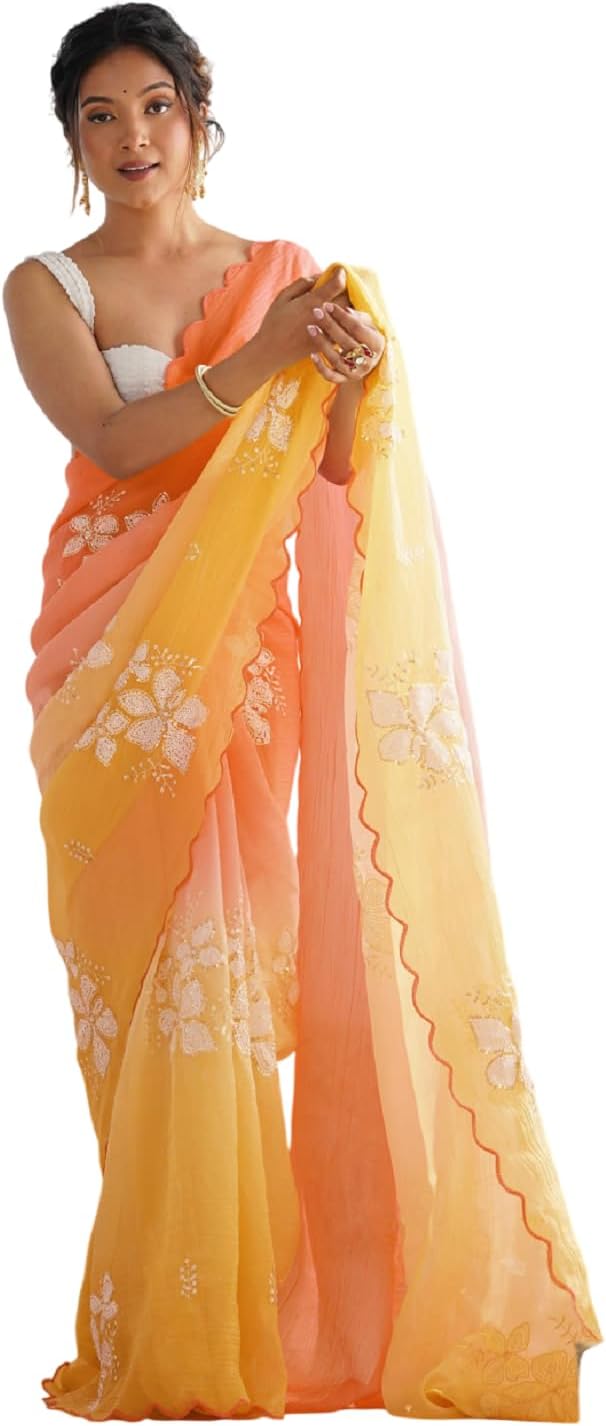 BANGLORI Embroidery Work Saree, 5.5 MTR with 0.8 MTR Blouse