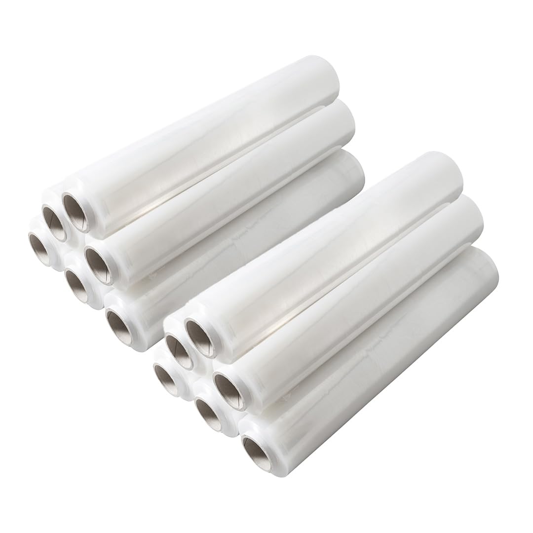Plantawa Film para Embalaje Industrial y para Paletizar. Pack 12 unidades, Rollo de Papel Film Resistente de Plástico con Alta Elasticidad para Mudanzas y Envíos.