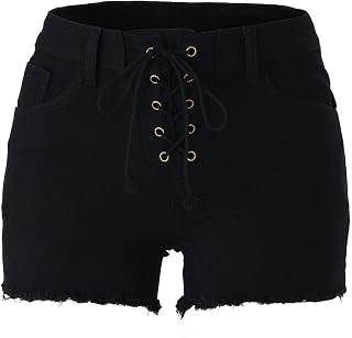 Silunma2021 Women's Retro Raw Hem Shorts Bandage Mid Rise Distressed Denim Shorts Frayed Stretch Summer Jeans Shorts