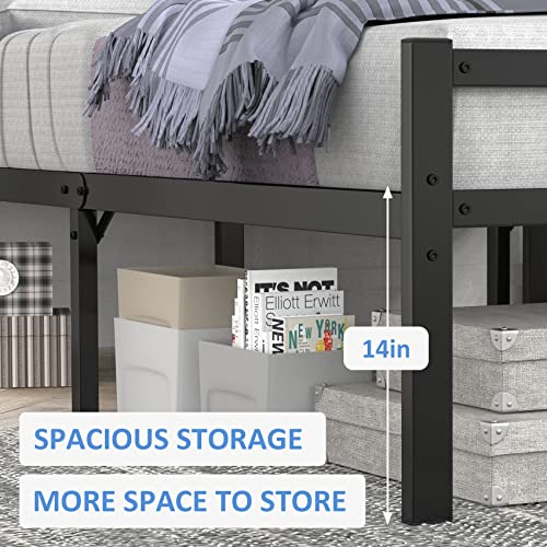 Mr Ironstone Twin Size Bed Frame With Headboard Platform Bed With Storage No Box Spring Needed Assembly Mattress Foundation，Black #TOP5