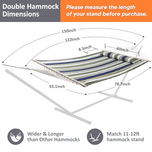 Image of SUNCREAT Double Hammocks 2 Person with Extra Large Pillow, Non Fading Tree Hammocks for Outside, Blue&Aqua