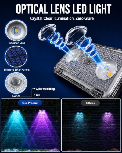 KAJICOO Solar Fence Lights Outdoor, 6 Pack Warm White & RGB 6 Color with RGB Breathing Light Mode, IP65 Waterproof LED Solar Powered Lights for Wall, Backyard, Railing, Step, Patio, Deck, Yard - image 4