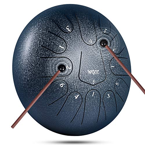 Steel tongue drum, WGCC 12 Inch 13 Notes Percussion Instrument Lotus Hand Pan Drum with Drum Mallets Carry Bag (Dark Blue)
