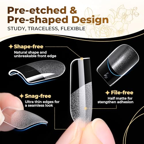 Image of UNA GELLA Nail Tips Square: 504PCS Short Square Nail Tips Pre Etched Gel Fake Nails Tips, No C Curve For Women DIY Nail Extension French Style Salon Home Full Cover Soft Acrylic False Tips 12 Sizes
