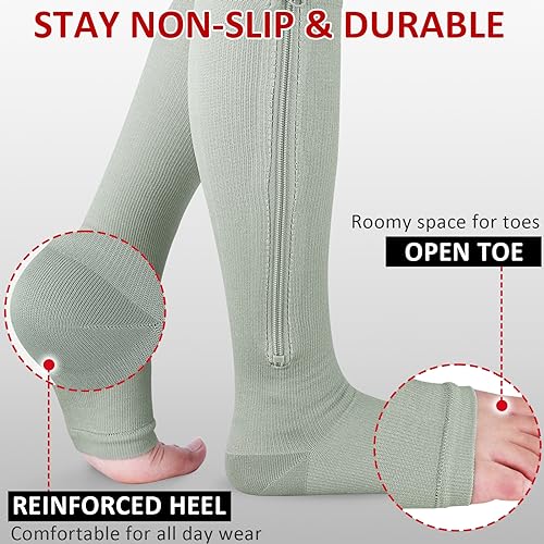 Image of Ailaka Medical Zipper Compression Socks, 15-20 mmHg Knee High Open Toe Compression Socks for Men Women, Support Socks for Varicose Veins, Edema