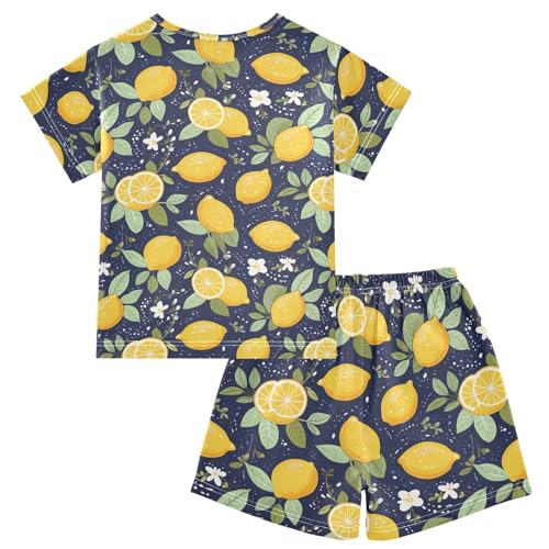 ALAZA Yellow Lemon Blue Background Pajama Set Short Sleeve Sleepwear Soft Lounge Nightwear2