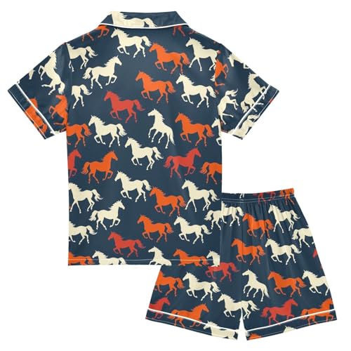 Colorful Silhouettes Prints Pattern Summer Satin Pajama Set, Cute Button-Down Sleepwear Pj Set for Sleep Wears2