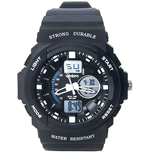 Front view of the Umbro Umb-123-1 Anadigi Watch, showing the round black case, analog hands, and digital display.