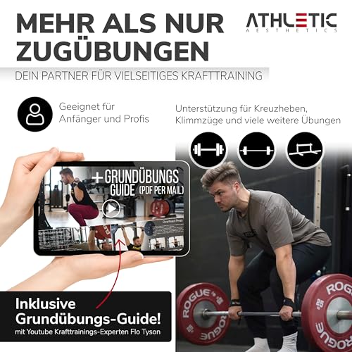 ATHLETIC AESTHETICS Zughilfen für Krafttraining und Bodybuilding (gepolstert) - Profi Lifting Straps 60 cm Länge für Fitness… – Ansicht 7
