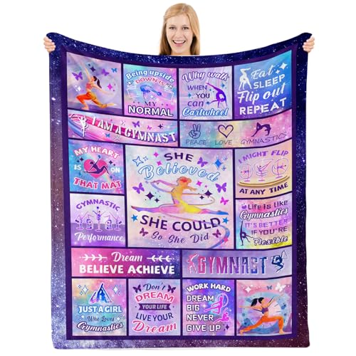 PIUFAM Gymnastics Gifts Blanket for Girls, Gymnastics Stuff for Girls, Present for Gymnasts Girl, Gifts for Mothers Day Soft Flannel Throw Blanket for Holiday 60x80 in
