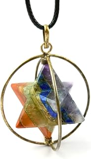 Jet Chakra Star Spinning Merkaba Pendant Sacred Geometry Platonic Solid Healing Genuine Crystal Metaphysical Spiritual Chakra Balancing Divine Gift Love Pagan Blessings Luck w/Pouch