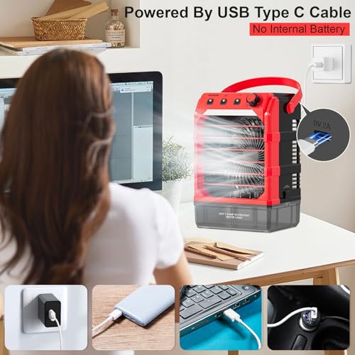Image of Portable Misting Fan Compatible For Milwaukee 18V Battery(NO Battery | Water Misting Fan With TYPE C Cable, 1.6L Water Tank, 8H Timer, Variable Wind Speed, LED Light For Jobsite Patio Outdoor