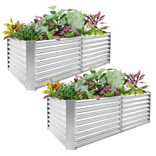 Land Guard 2 Pack 842ft Galvanized Raised Garden Bed Kit Galvanized Planter Raised Garden Boxes Outdoor Large Metal Raised Garden Beds for Vegetables (Silver)