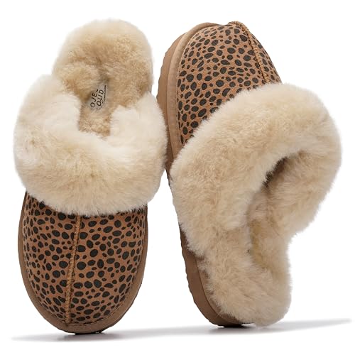 Image of Project Cloud Genuine Leather Slippers for Women with Genuine Fur Lining, Non-Slip Indoor /Outdoor Clog Mule Slippers, Memory Foam Insole
