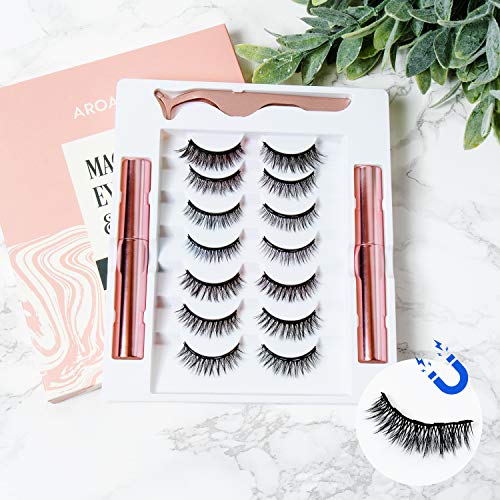 Aroamas Magnetic Eyeliner and Magnetic Eyelash Kit, [7 Pairs]No Glue Reusable Silk False Lashes, Easier To Use Than Traditional Magnetic Eyelashes - Thumbnail 6