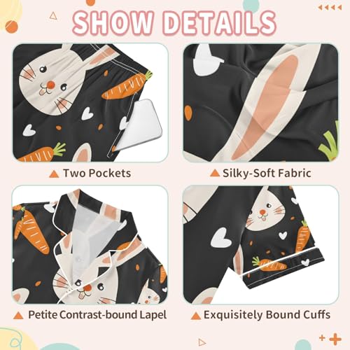 senya Face Rabbit Orange Satin Summer Pajama Sets Silk Short Sleeve Button Down Sleepwear3