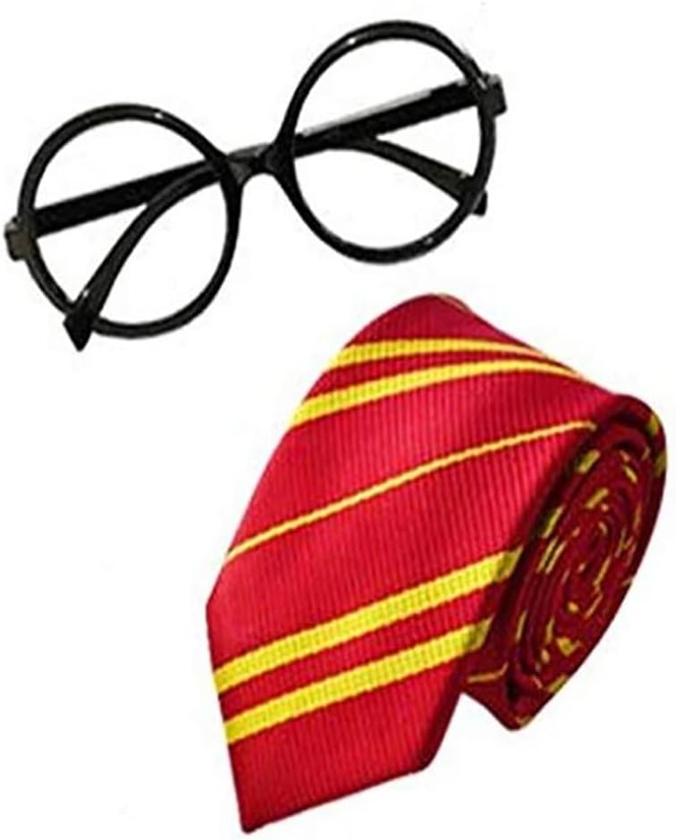 FancyDressWale Striped Potter Magician Tie with Novelty Glasses Frame for Cosplay Party Costume Black