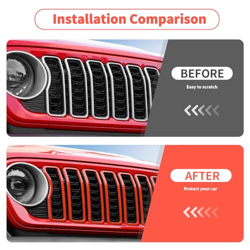 Image of Linskip for 2024-2025 Jeep Wrangler JL 4XE & Gladiator JT Grille Inserts, Meshless Grille Bezel Covers for Jeep Wrangler Sport Rubicon Sahara Willys Mojave Rubicon,Exterior Accessories(Orange)