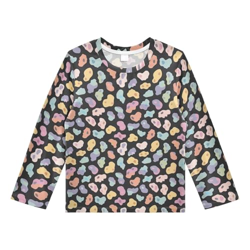 Colorful Cartoon Leopard Pattern Boys Rash Guard Swim Shirts Long Sleeve UPF 50+ Quick Dry Sun Protection Shirt Swimwear Surf Tops for Toddler Kid Girl Fishing Swimming Outdoor 4T