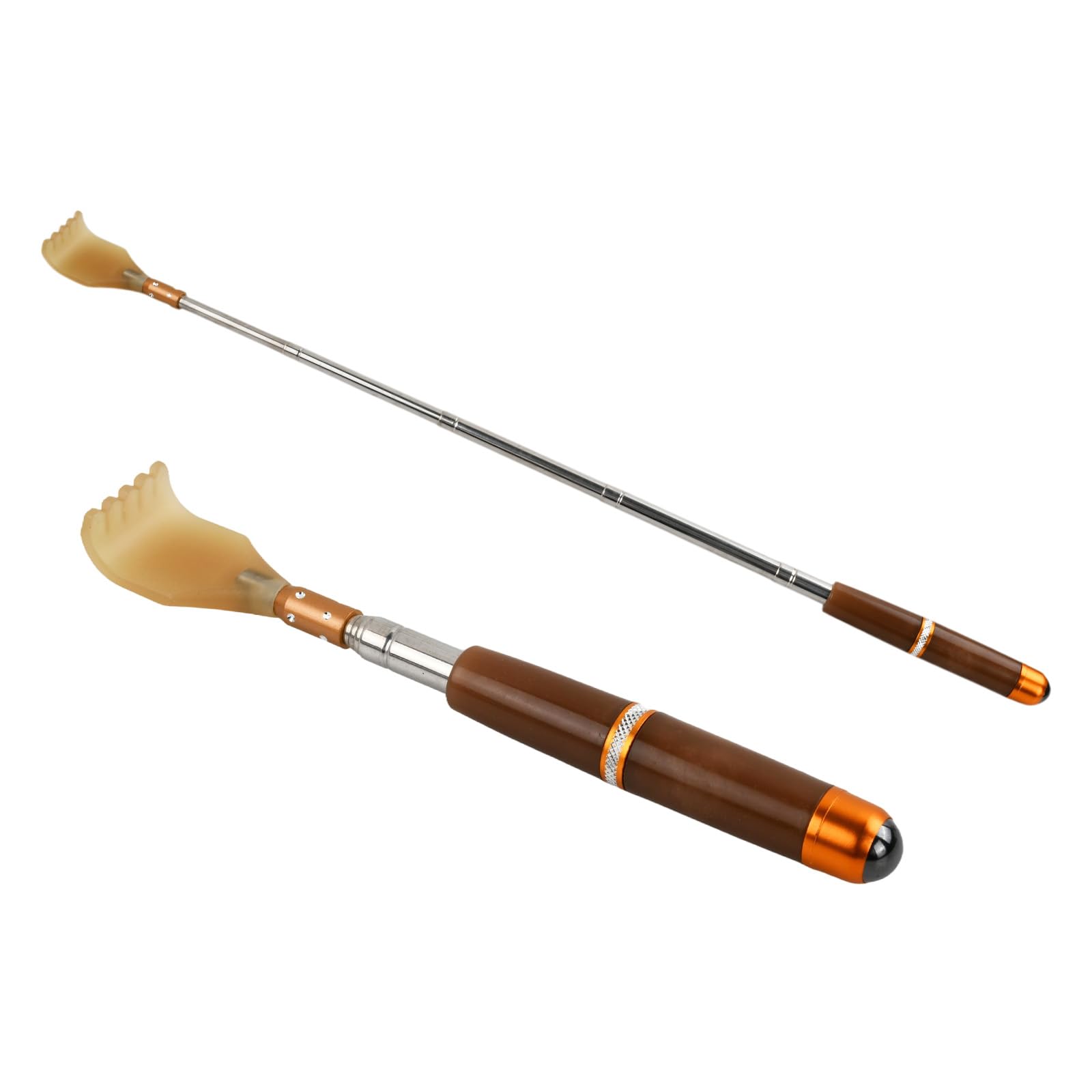 Fooyee Men's Brown Extendable Back Scratcher For Wo With Massage Bead, Pullable From 15Cm To 50Cm, Stainless Steel Massager Tool, Mothers Day Fathers Day Birthday Gifts For Husband Dad