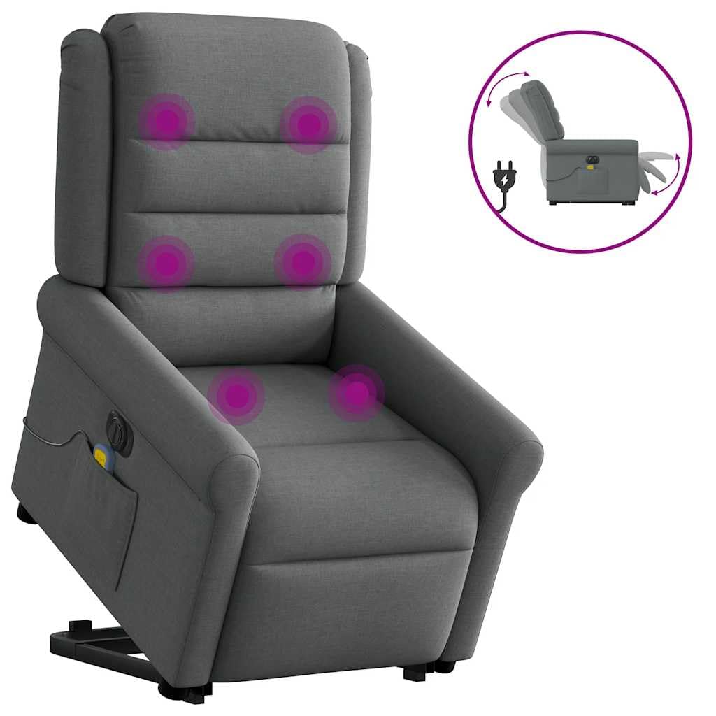 Sillón de Masaje eléctrico reclinable elevable Tela Gris Oscuro, Sillón Relax