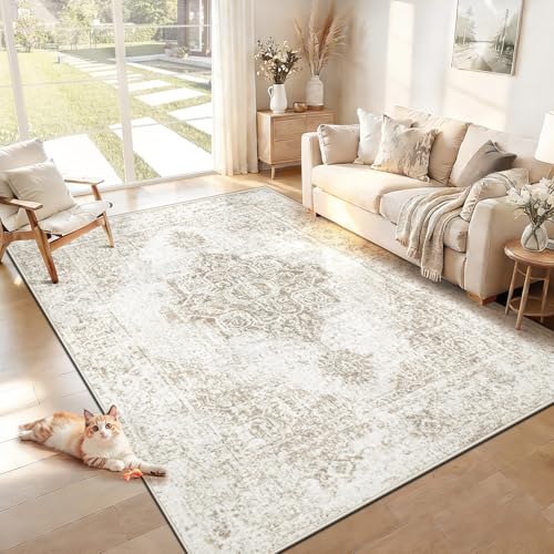 6x9 Area Rugs for Living Room, Washable Vintage Boho Neutral