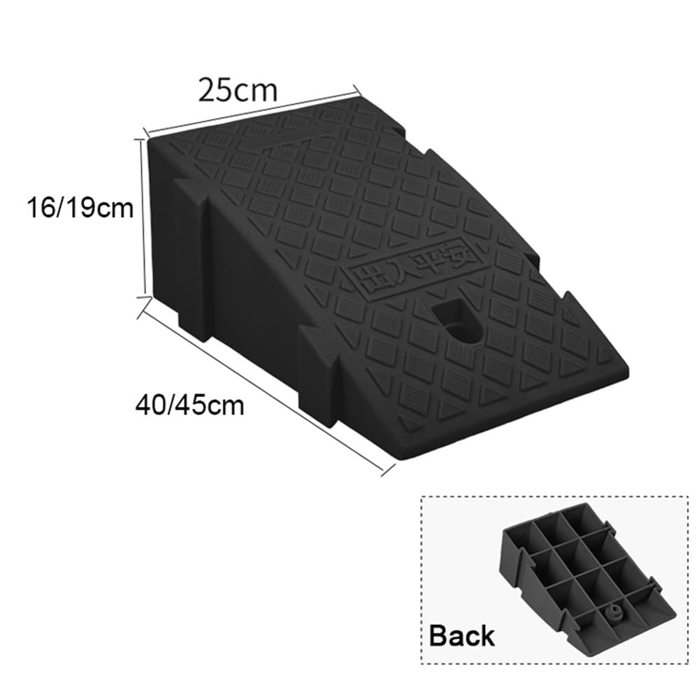 Rampa De Acceso De Plástico Antideslizante Rampas De Umbral Portátil Rampas De Bordillo Altura 16/19cm Rampa De Entrada De Plástico para Coche(Black,25x45x19cm/10x18x7.5in)