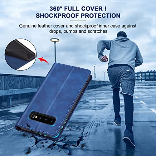 Image of Jasonyu Flip Wallet Case for Samsung Galaxy S10,Leather Magnetic Folio Cover with Card Holder,Kickstand - TPU Shockproof Durable Protective Phone Case,Blue