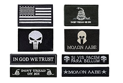 Antrix 8 Pack Great Value Black Military Tactical Morale Patch US Flag Punisher Molon Labe Dont Tread On Me in God We Trust Patches Set