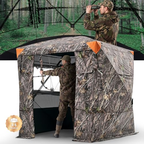 VEVOR Hunting Blind, 4-5 Person See Through Ground Blinds with Carrying Bag, 270 Degree Portable Camouflage Tent, Durable Concealed Shelter with Silent Magnetic Door and Window, for Turkey and Deer