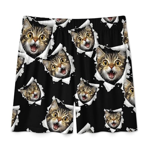 Cat Torn Paper Men's Pajama Bottoms Lounge Pj Shorts Stretch Sleep Shorts for Home Vacation Beach4