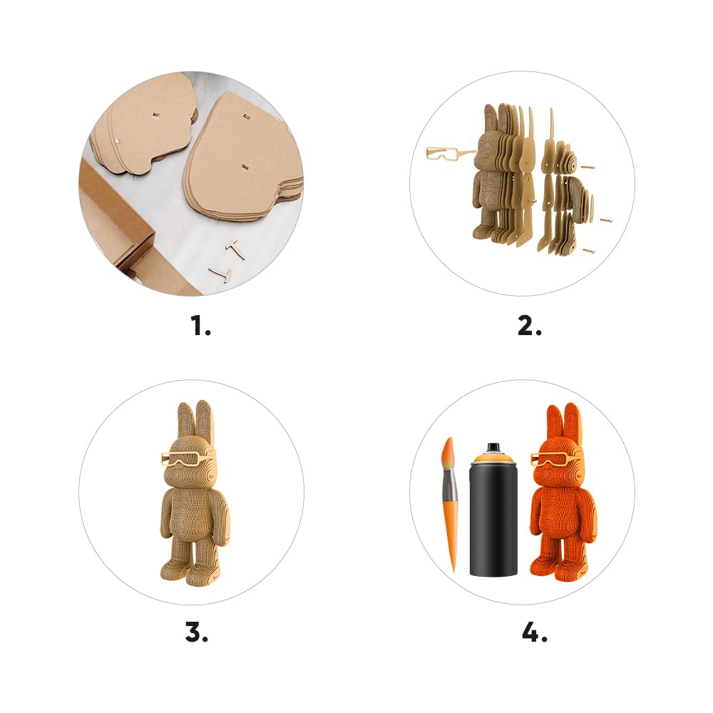 Lapin Arty Bunny Puzzle 3D en Carton – Maquette à Monter | 160 Pièces, 22 × 18 × 14 cm – Kit Sculpture DIY à Peindre, Matériaux Recyclés, Ados & Adultes, Idée Cadeau Déco