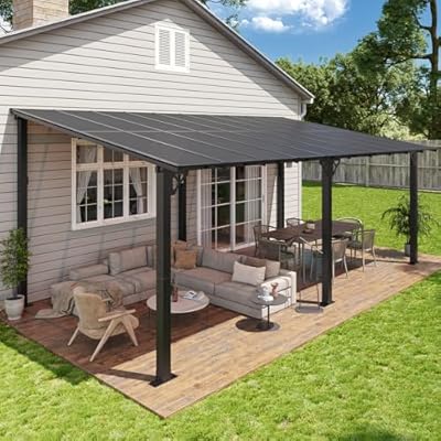 Aoxun 20'x10' Gazebo for Patio, Premium Pergola with Sloped Roof, Large Wall-Mounted Heavy Duty Awnings, for Backyard, Patio, Deck and More