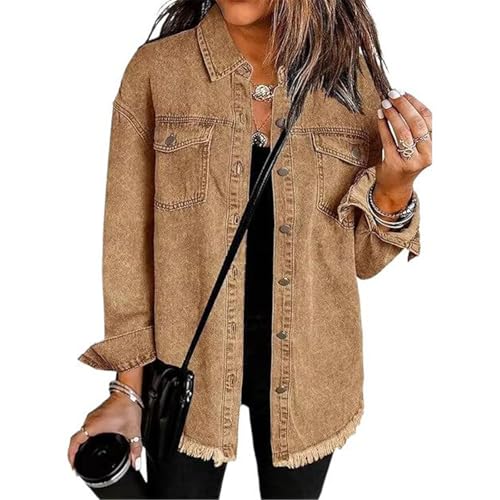 Veste en jean pour femmes-kaki coupe boyfriend à empiècements