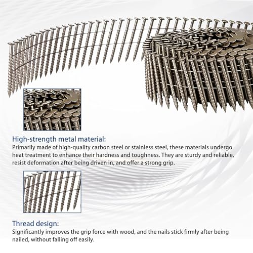 Image of waltyotur 3600 Count Stainless Steel Coil Roofing Ring Shank Siding Nails 15-Degree Collated Wire Coil 1-3 /4 Inch, 0.09 Inch Ring Shank, Small Cap Coil Stud Siding Nails