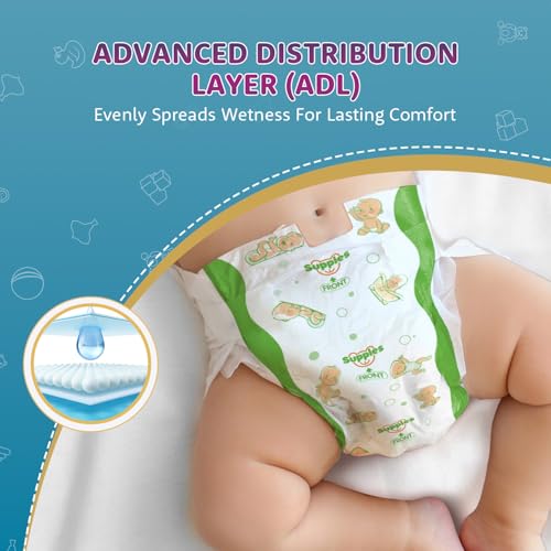 Image of Amazon Brand - Supples Premium Small Taped Diapers | Derma Tested, Extra Soft, High Absorbency with Wetness Indicator & Umbilical Cut Design, 12 Hrs Absorption | Small | 4-8 Kg | 64 Count