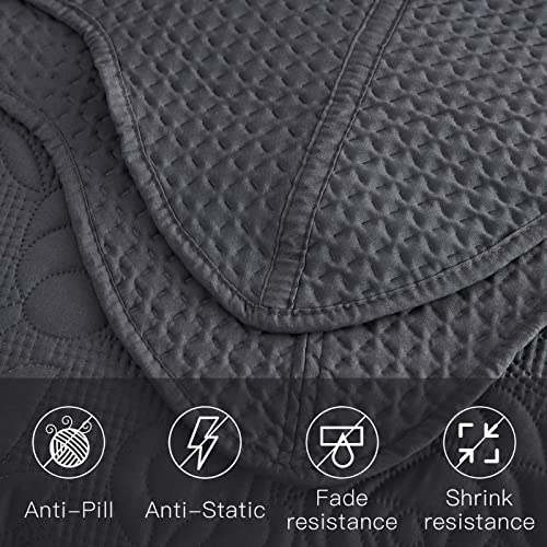 Image of CHIXIN Bedspread Coverlet Quilt Set Full Size - Lightweight Bedding Cover - Ultrasonic Quilting - 5 Piece Reversible Bedspread - Vintage Rose Pattern (Full, Dark Grey)
