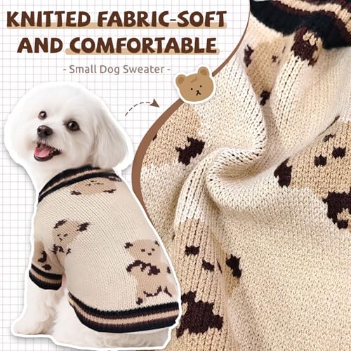 XGDMEIL Small Dog Sweaters Cute Bear Knitted Dog Cardigans Clothes for Small Medium Dogs Soft Pet Puppy Cat Knitting Outfits Fall Winter Warm Boy Girl Dogs Knitwear Coat Apparel(Beige, X-Small) by XGDMEIL - Image 5