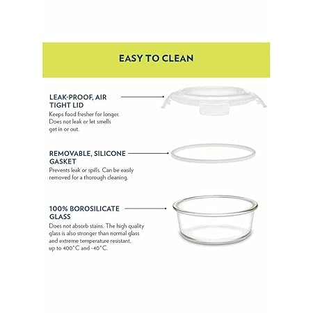 Borosil Klip & Store Round Containers with Lid, 400ml
