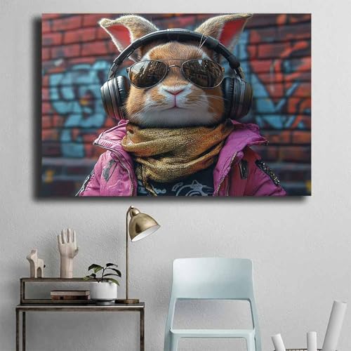 Tableau lapin grey 59 impression sur toile florale 70x100cm pour salon