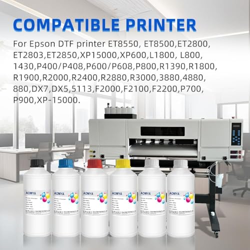 Aomya DTF Ink 1000ml Auto-Fill DTF Transfertinte für DTF Film, Nachfülltinte für alle EPN DTF Drucker, ET-8550 ET-8500 DX5 DX7 5113 XP600 I3200 usw. Heat Transfer Printing Ink Set Gelb