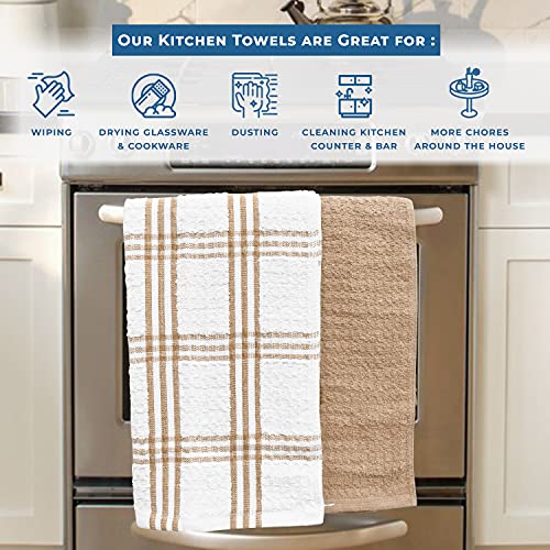 Dan River Premium Kitchen Towel Ultra Soft High Absorbent Washable And Reusable 100% Cotton Pack Of 12 Lint Free Cleaning Washcloth For Dishes | 16X26 Inches | Tan Color #TOP5