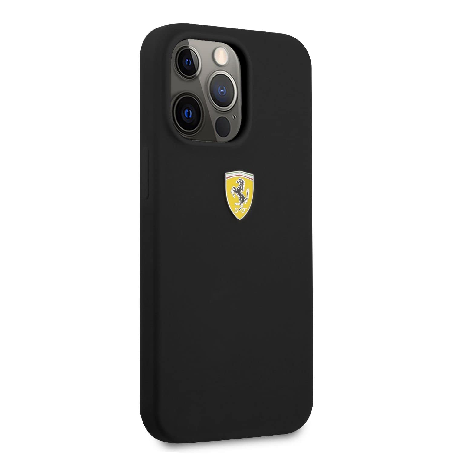 CG MOBILE Ferrari - Carcasa de teléfono para iPhone 13 Pro en Color Negro con Interior de Microfibra, Carcasa Protectora de Silicona Suave y antiarañazos fácil de enganchar, absorción de Golpes y