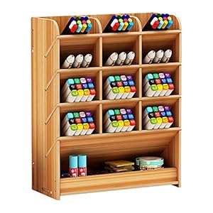 Hggzeg Wooden Pen Holder Storage Box, Multifunctional Desk Organiser Desk Tidy Pen Holder for Home, Office and School (Cherry Color)